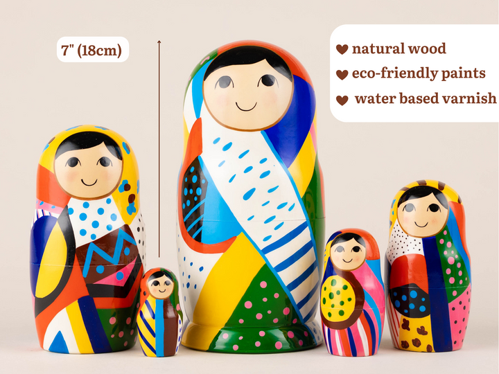 Nesting dolls for kids multicolored pattern