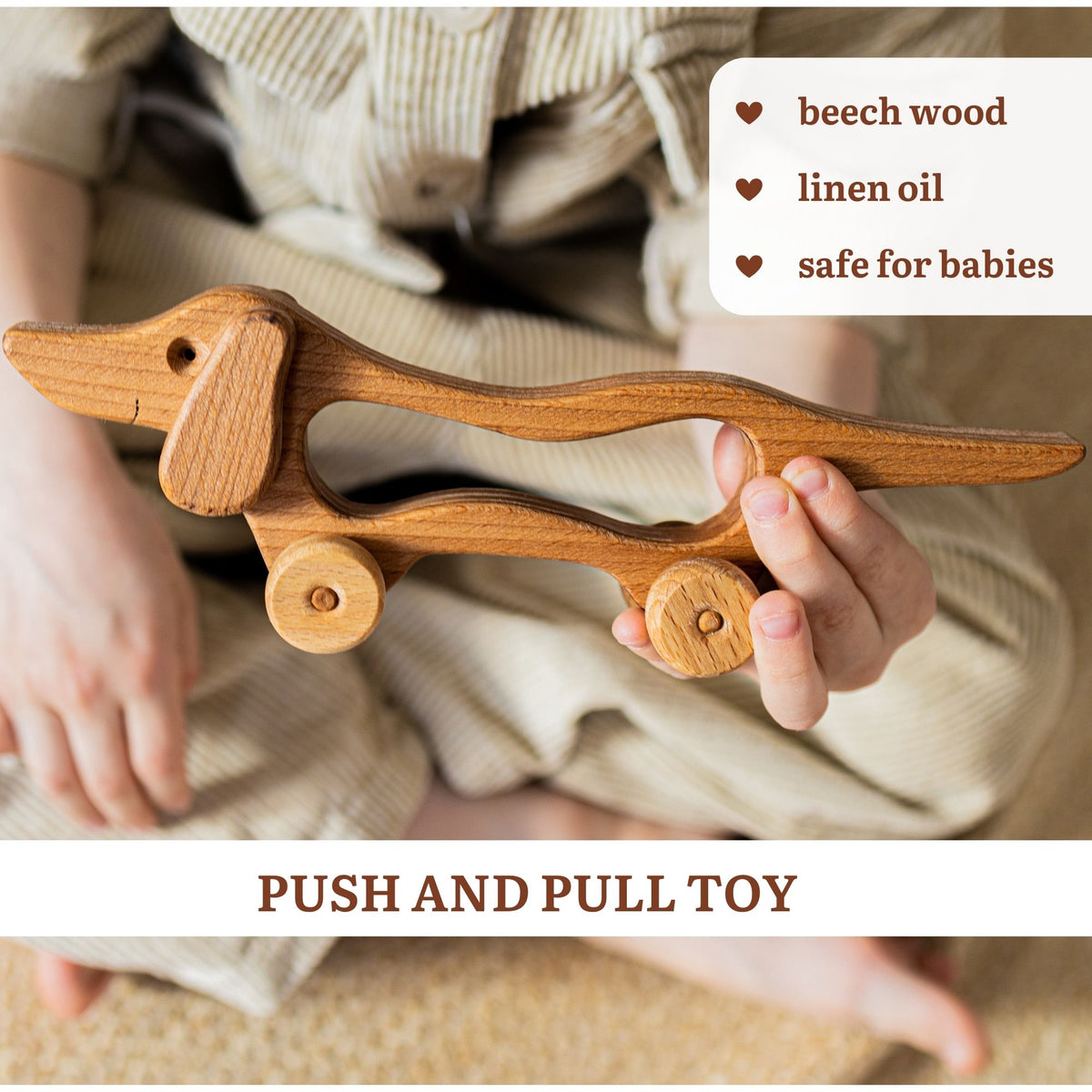 Wooden dachshund baby push toys Firebirdworkshop FirebirdWorkshop