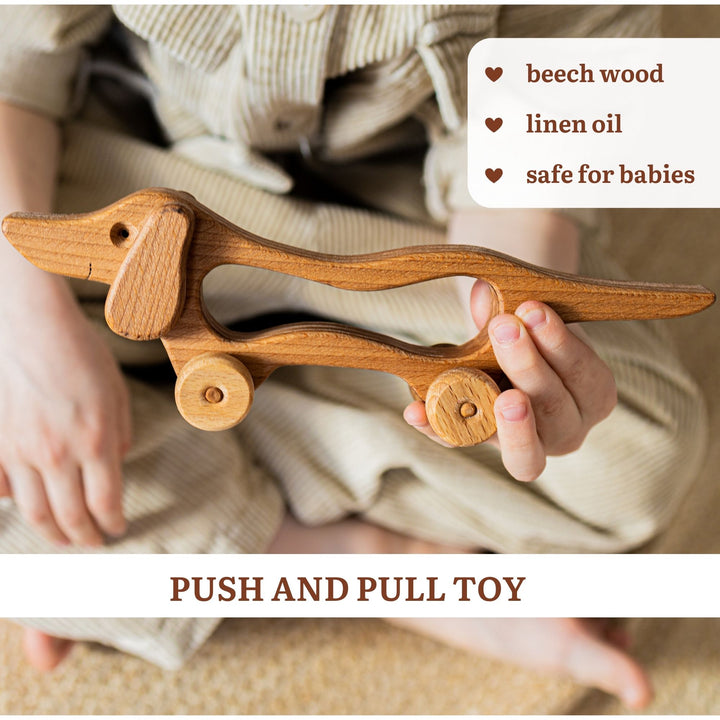 Wooden dachshund baby push toys