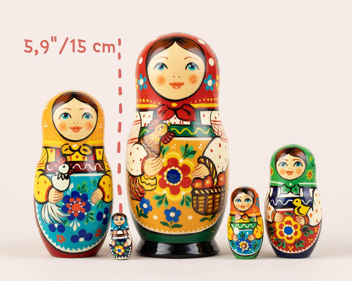 Nesting dolls yellow and red First Russian matryoshka