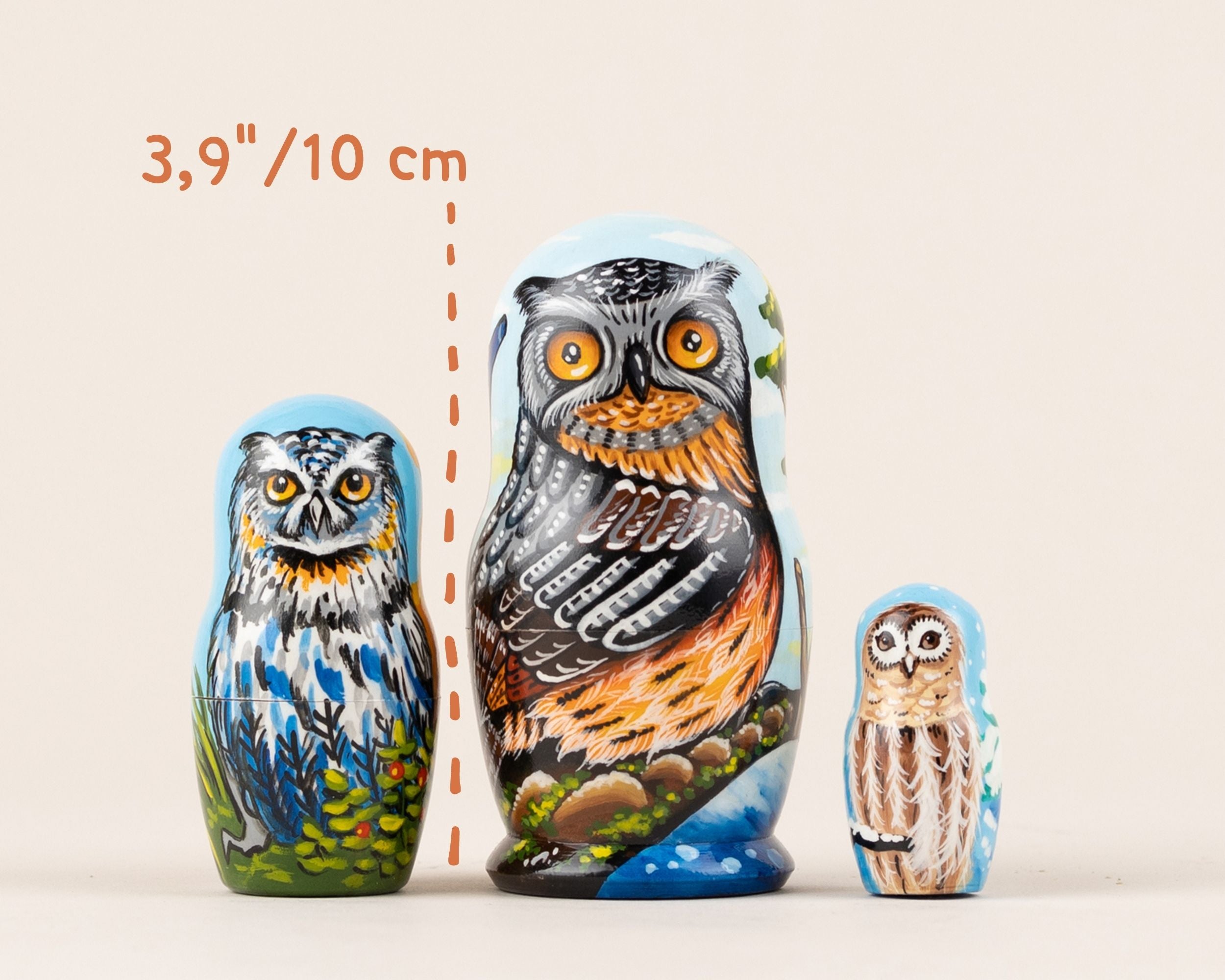 Matryoshka grey and white owl - Main Image