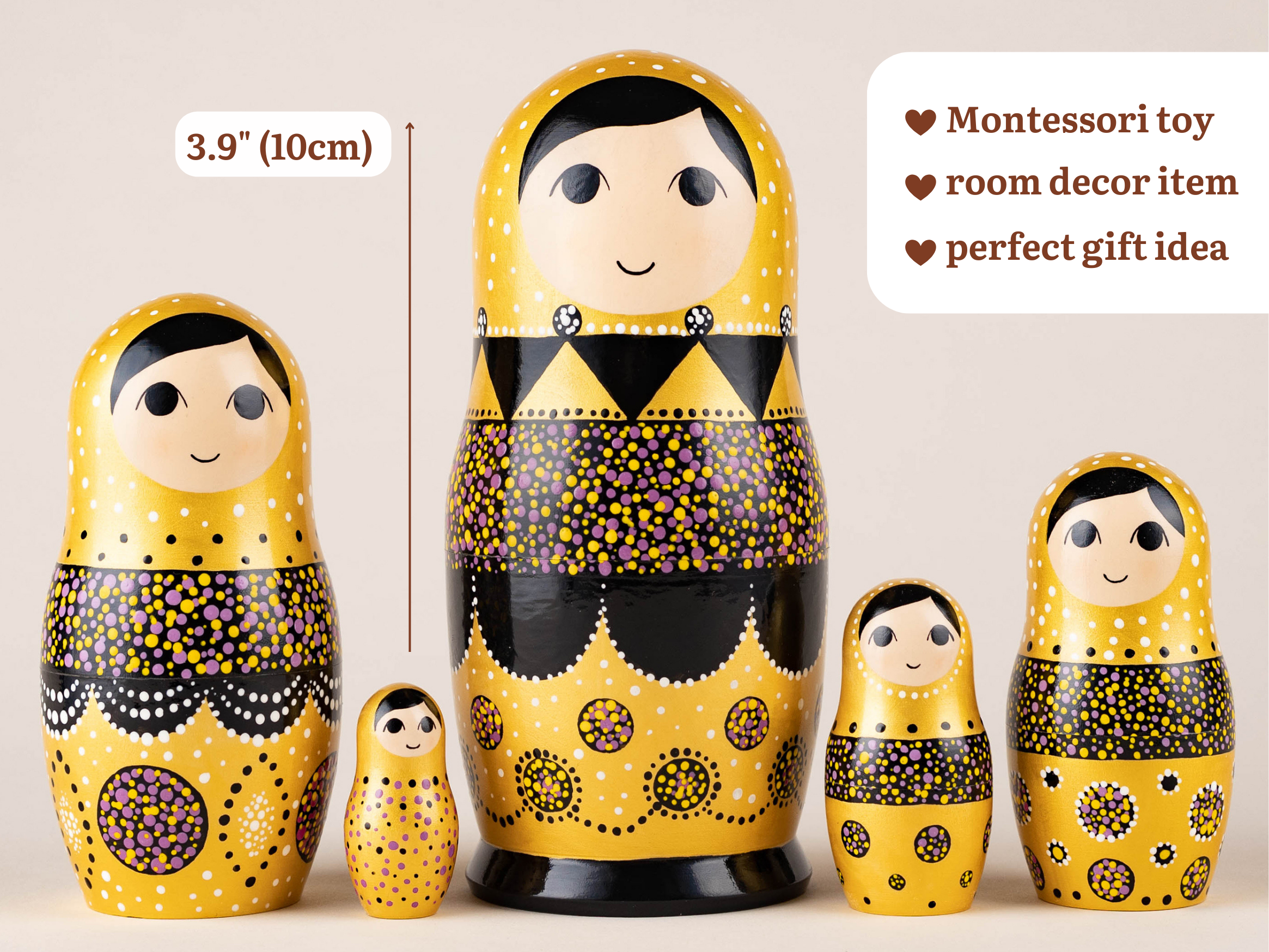 Wooden nesting dolls black and red pattern Firebirdworkshop