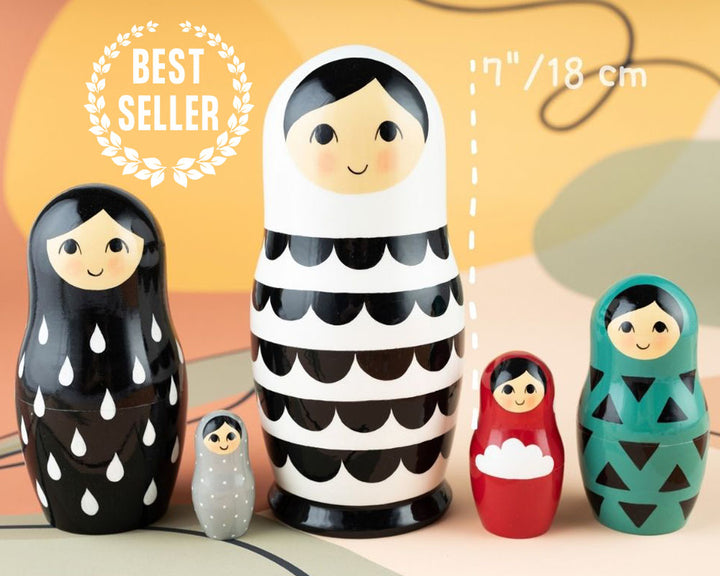 Nesting doll black and white waves