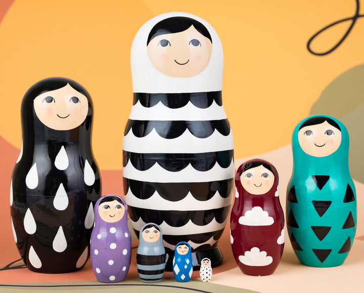 Nesting doll black and white waves