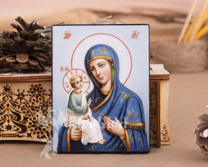 Madonna and child painting blue icon
