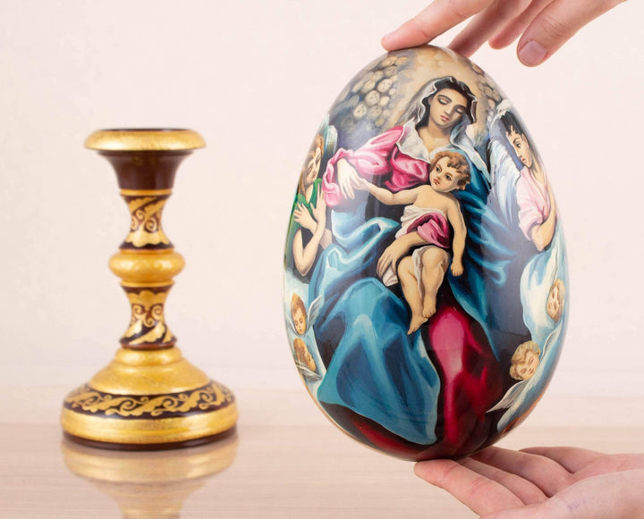 Madonna & Child (1599) by El Greco Wooden egg with stand 8.7"