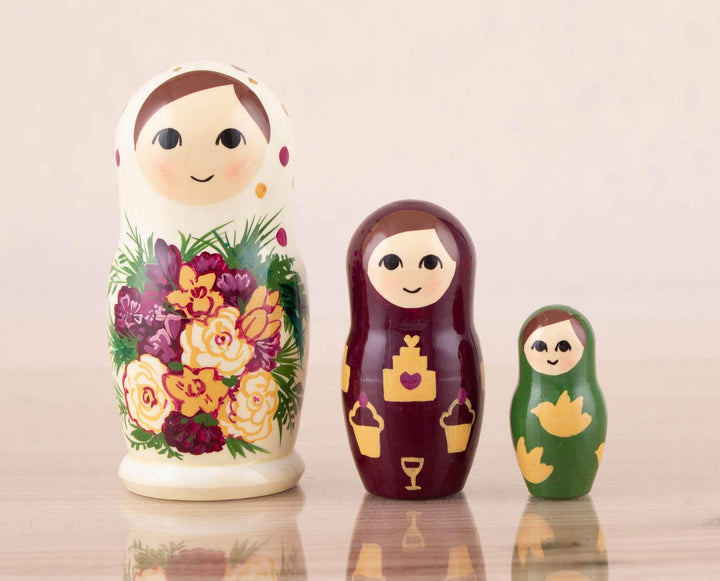 Matryoshka white and pink Bride with a bouquet