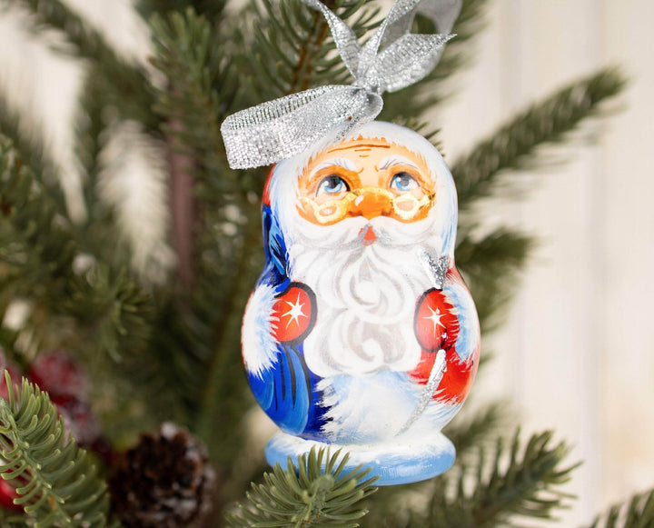 Santa Claus ornaments blue and red Christmas decorations