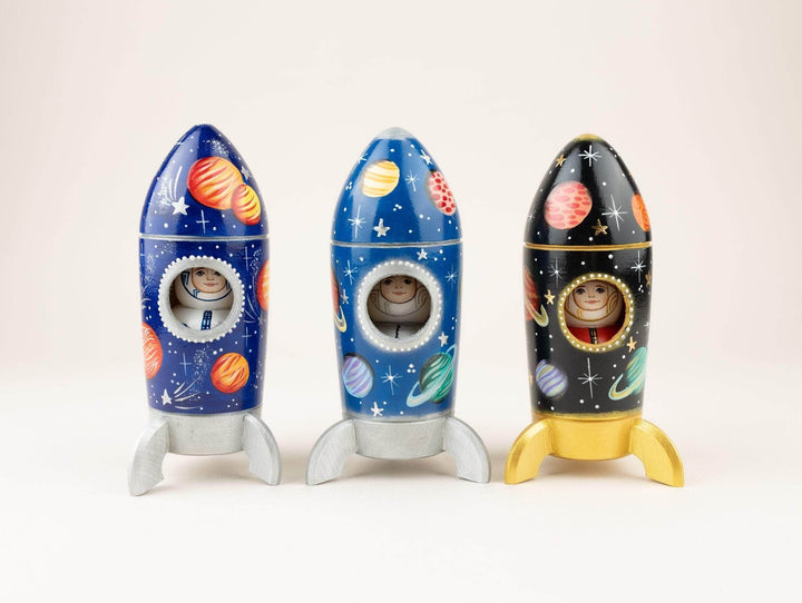 Spaceship stacking toys Rocket ship Peg dolls