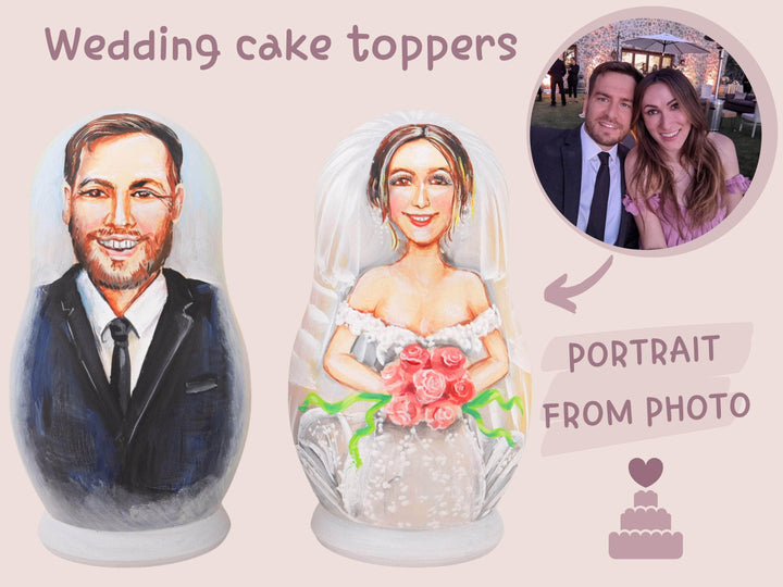 Wedding cake toppers Couple portrait matryoshka Wedding gift Custom artwork from photo Сustom family portrait Wedding party gift