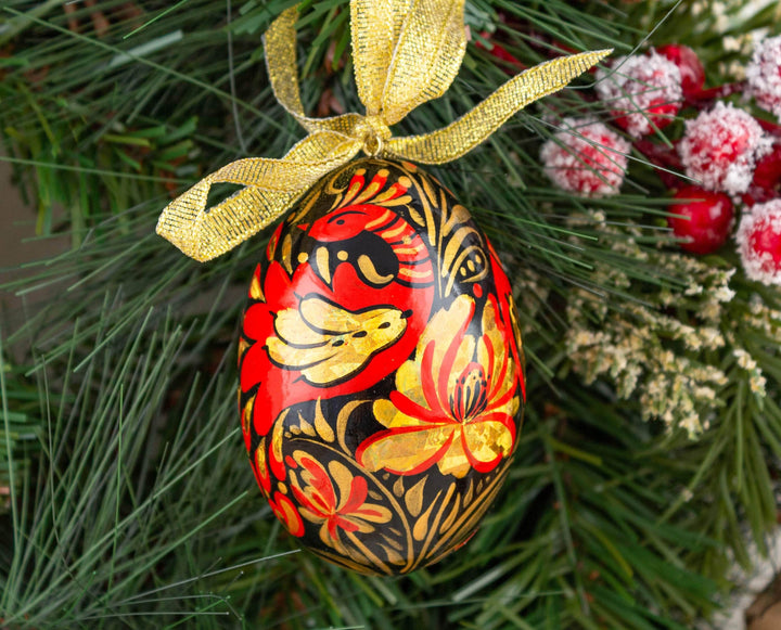 Wooden egg red and gold "Firebird"