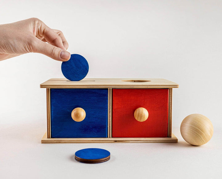 Wooden kids toys Imbucare box with coin & ball