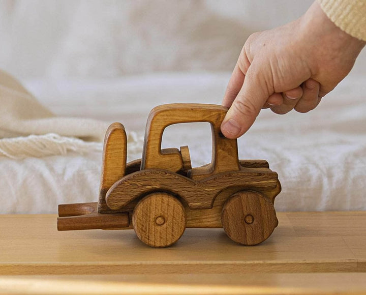 Wooden toy vehicles brown forklift